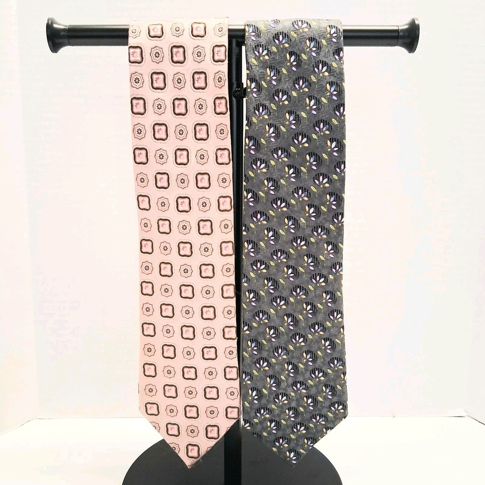 Ermenegildo Zegna Men's Silk Necktie Lot of Two Designer Geometric Made In Italy